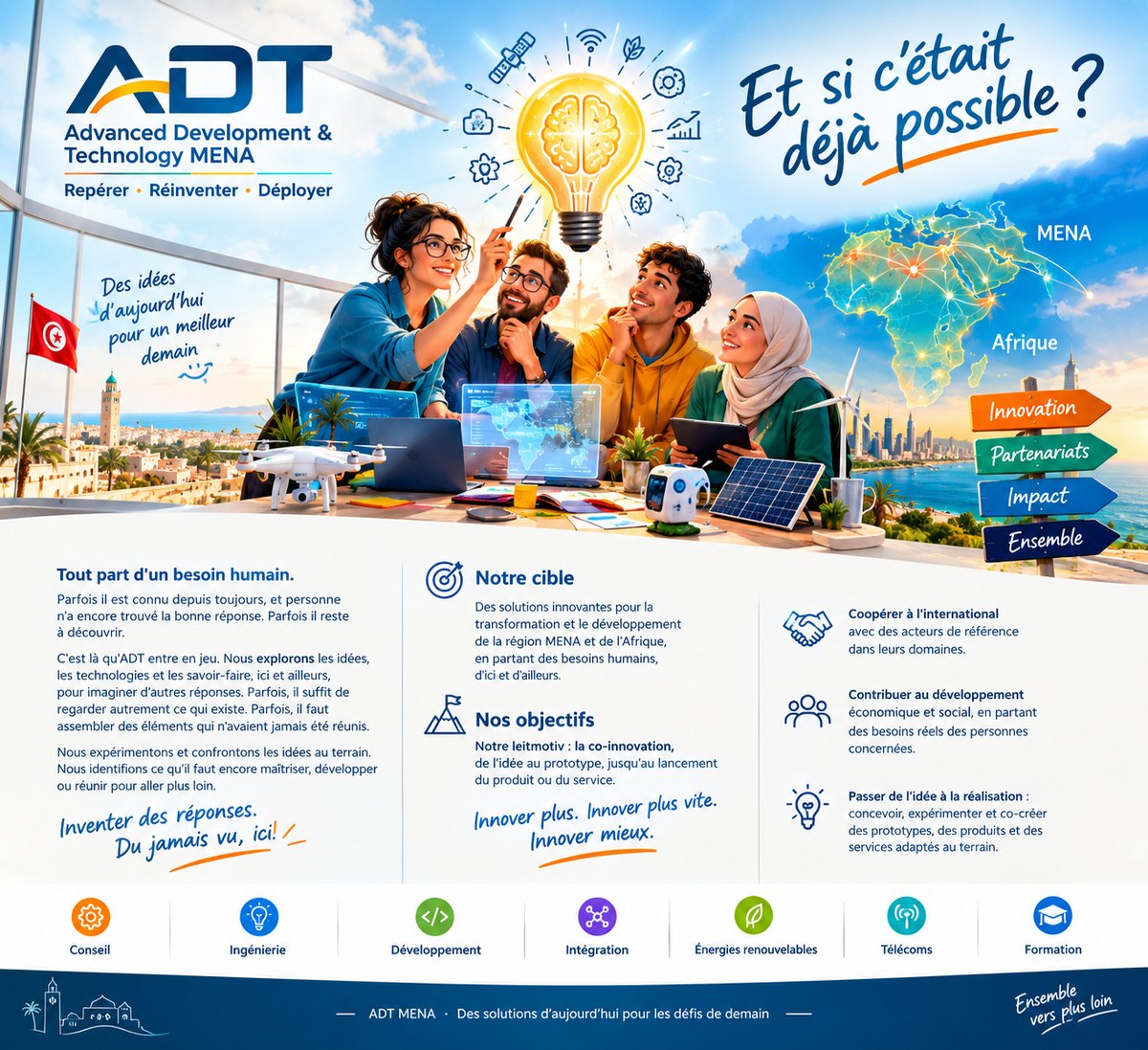 ADT, Advanced Development & Technology MENA : Et si c'était déjà possible ? Quatre jeunes autour d'une idée lumineuse, avec la Tunisie, le MENA et l'Afrique en arrière-plan